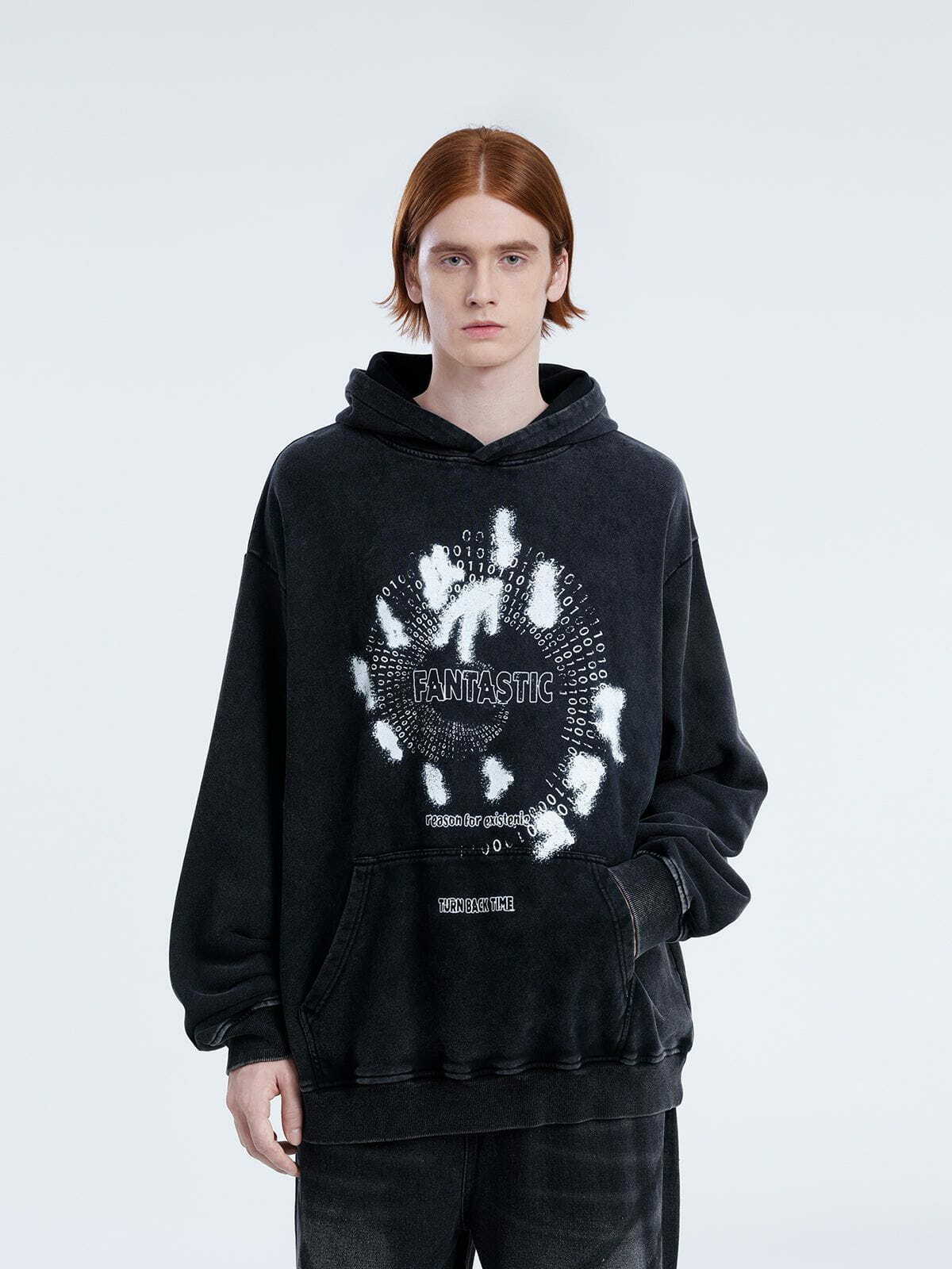 abstract shadow hoodie washed print   youthful urban style 7784