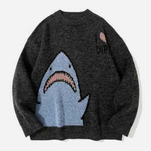 anime shark sweater jacquard design youthful & trendy 4595