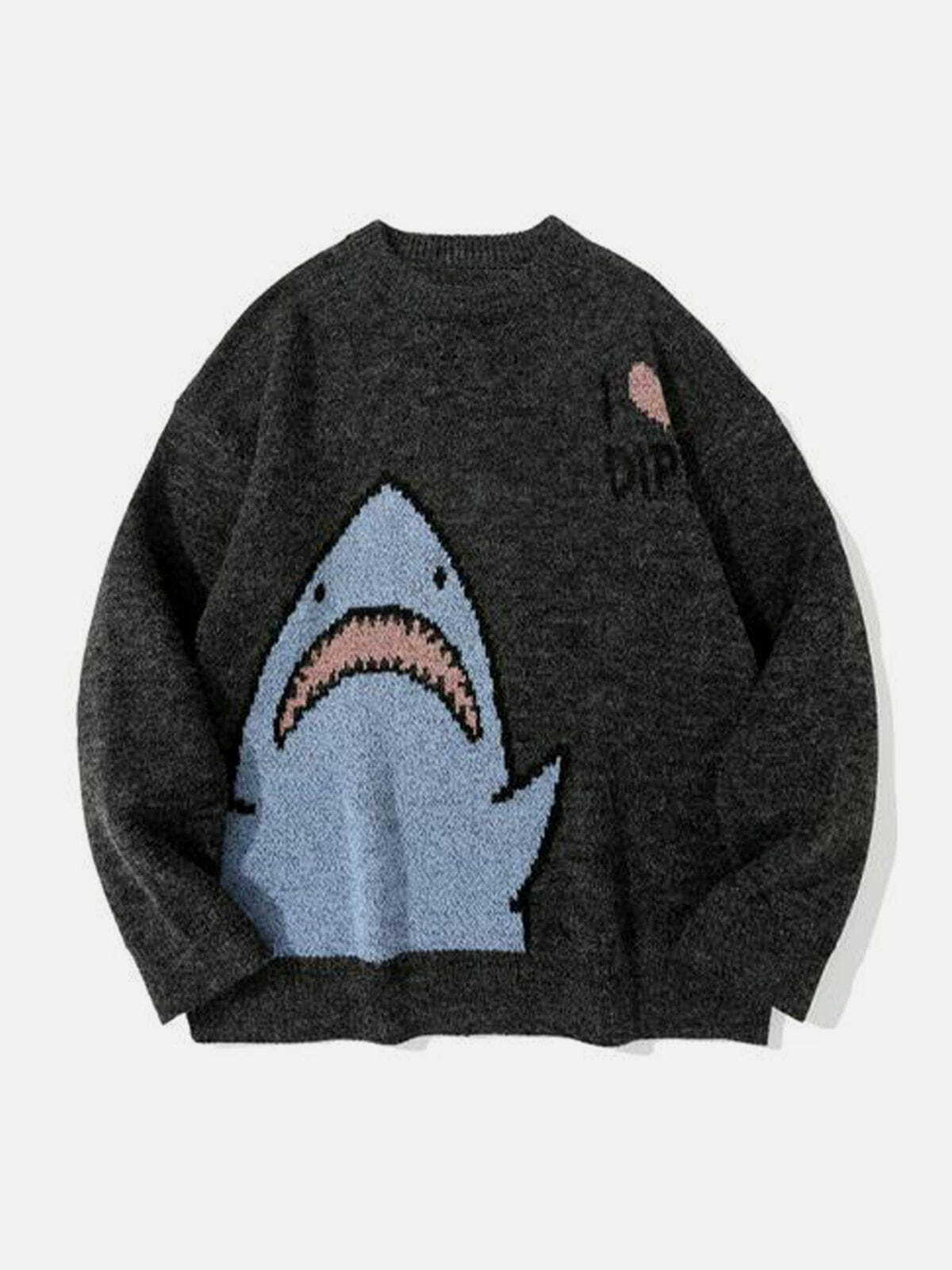anime shark sweater jacquard design youthful & trendy 4595