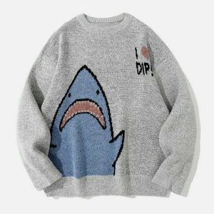 anime shark sweater jacquard design youthful & trendy 8563