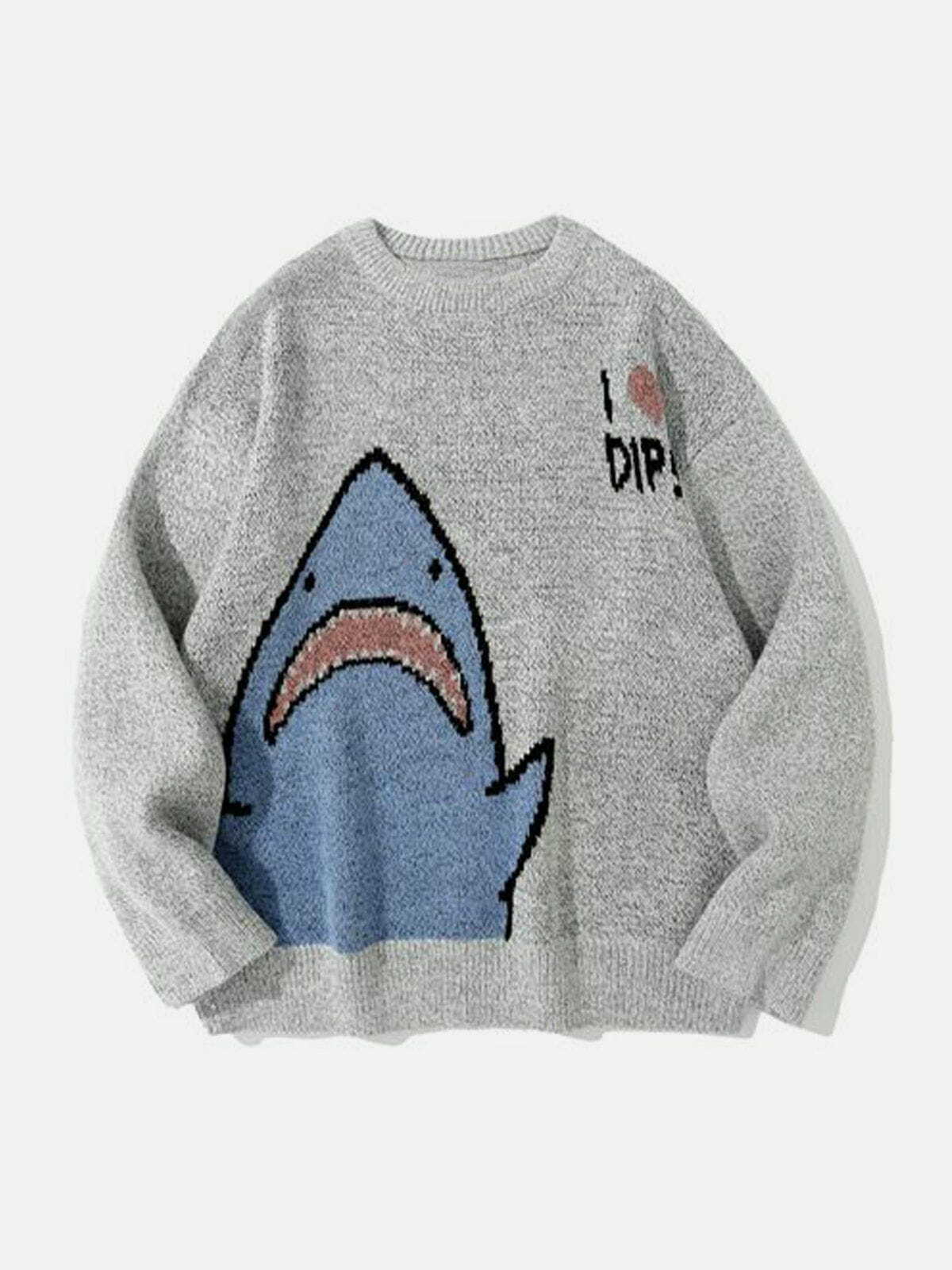 anime shark sweater jacquard design youthful & trendy 8563