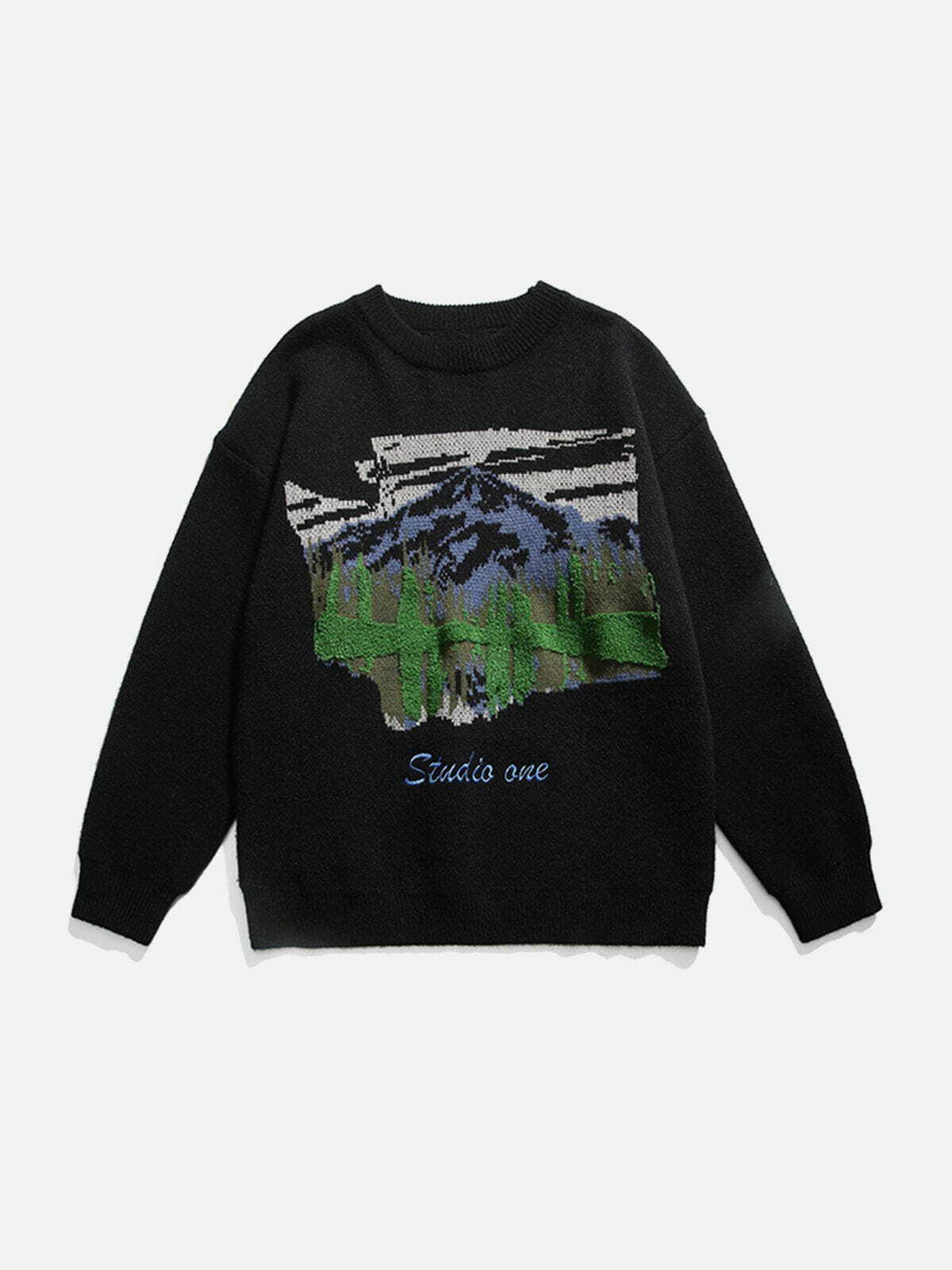 artistic oil painting mountain sweater   chic & unique 2358
