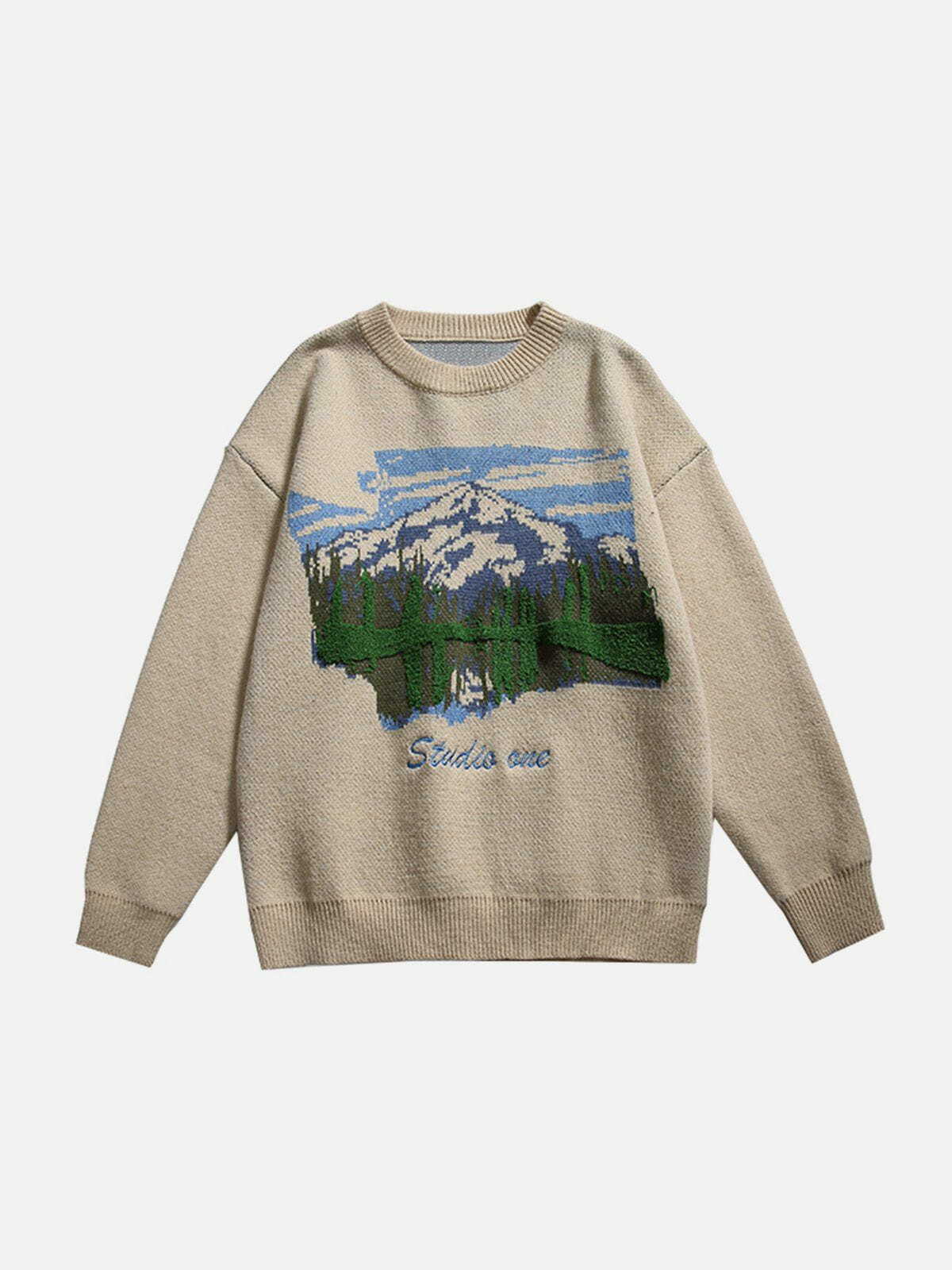 artistic oil painting mountain sweater   chic & unique 3195