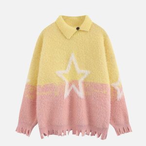 asymmetric polo star sweater edgy & retro streetwear 6997