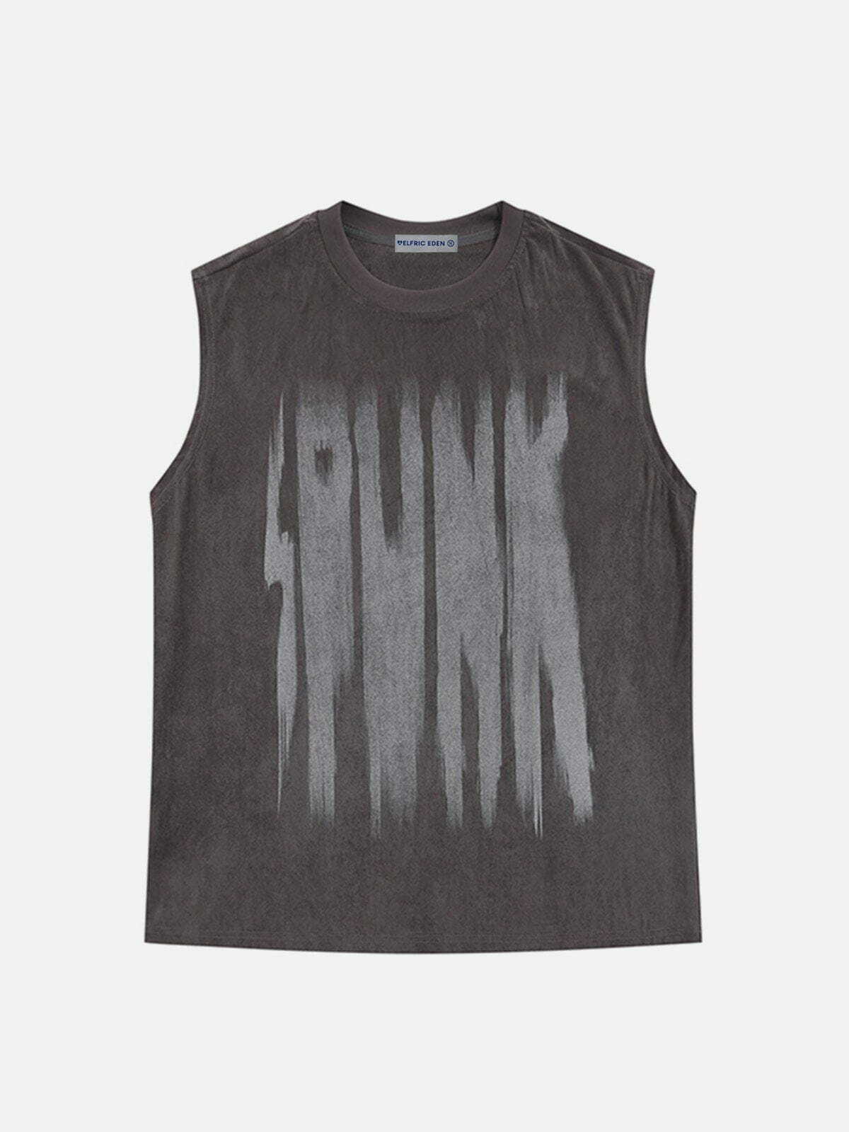 blurring design print vest   edgy streetwear essential 2271
