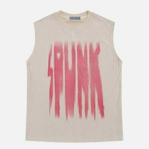 blurring design print vest   edgy streetwear essential 7159