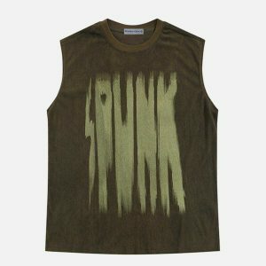 blurring design print vest   edgy streetwear essential 7706