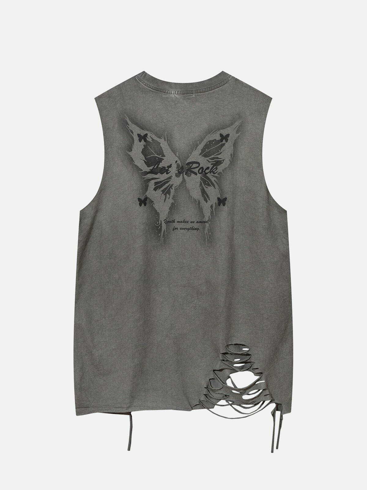 butterfly print necklace vest   edgy & retro streetwear 1540