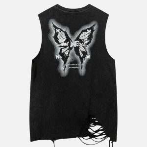 butterfly print necklace vest   edgy & retro streetwear 1711