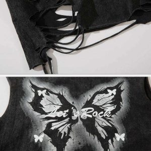 butterfly print necklace vest   edgy & retro streetwear 3603
