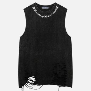 butterfly print necklace vest   edgy & retro streetwear 4150