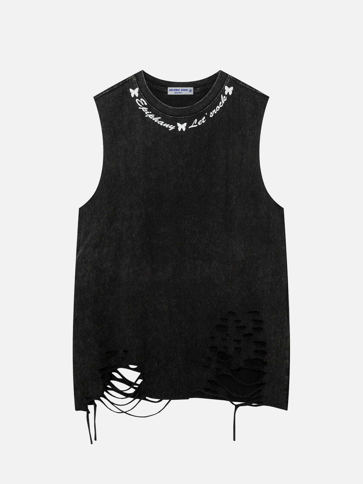 butterfly print necklace vest   edgy & retro streetwear 4150