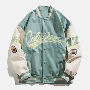 california pu stitched varsity jacket   iconic & youthful style 1022