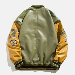 california pu stitched varsity jacket   iconic & youthful style 6913
