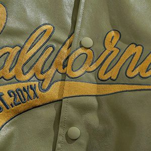 california pu stitched varsity jacket   iconic & youthful style 7006
