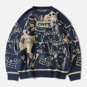 cartoon cat sweater crafted knit design youthful appeal 2644
