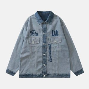 cartoon embroidered denim jacket youthful & iconic style 3766