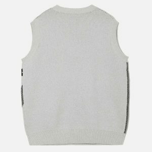 cartoon knit sweater vest   youthful & trendy streetwear 7656
