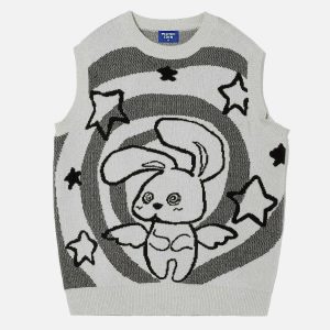 cartoon knit sweater vest   youthful & trendy streetwear 8877