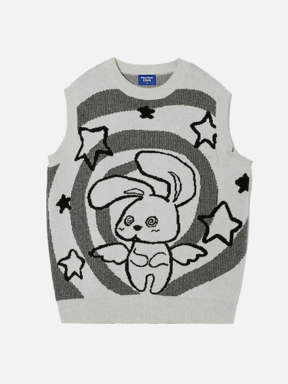 cartoon knit sweater vest   youthful & trendy streetwear 8877