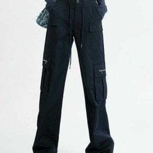 casual multi pocket pants with drawstring   urban chic 8688