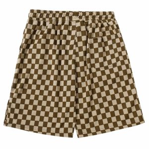 checkerboard bear shorts   flocked & youthful style 2643