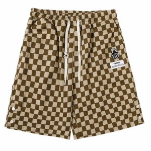 checkerboard bear shorts   flocked & youthful style 7360