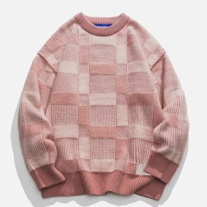 chic 3d embroidery plaid sweater   youthful urban appeal 2551