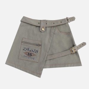 chic asymmetrical skirt with pocket belt   urban trend 3296
