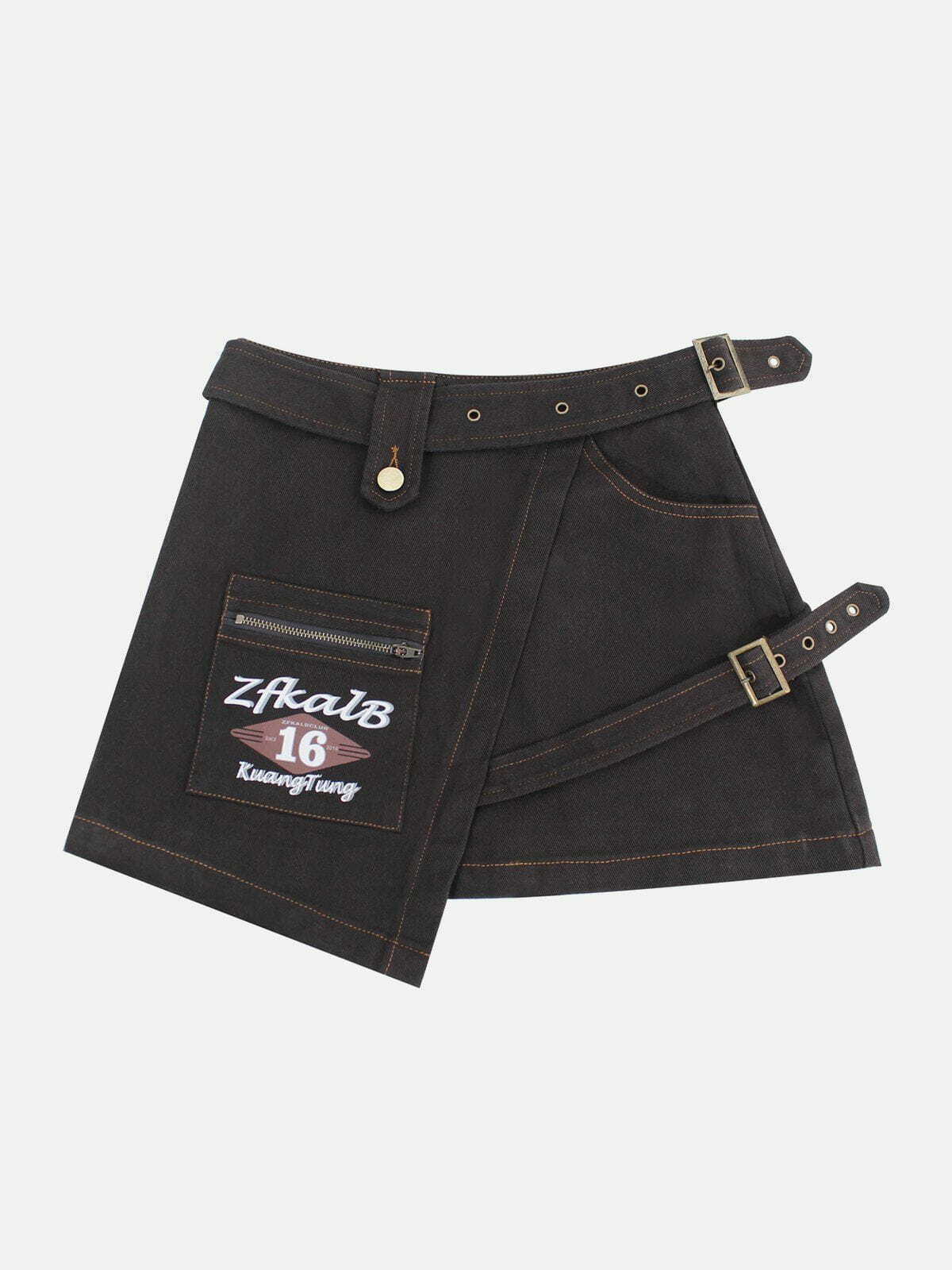 chic asymmetrical skirt with pocket belt   urban trend 4598