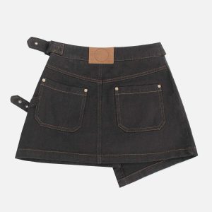chic asymmetrical skirt with pocket belt   urban trend 7183