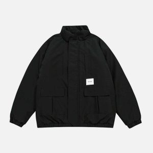 chic big pocket coat solid color & winter essential 4493
