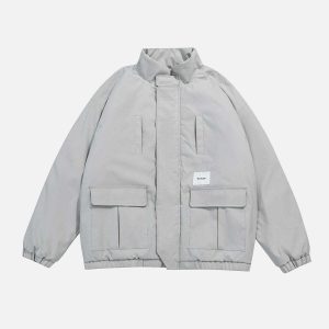 chic big pocket coat solid color & winter essential 8072