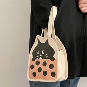 chic black cat canvas bag   cute & crafted design 2415