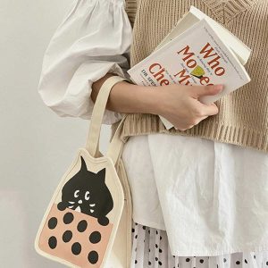 chic black cat canvas bag   cute & crafted design 4576