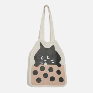 chic black cat canvas bag   cute & crafted design 7395