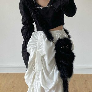 chic black plush cat phone wallet   sleek & unique accessory 1869