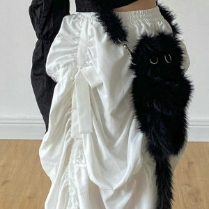 chic black plush cat phone wallet   sleek & unique accessory 3510