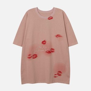 chic blow kisses tee with vibrant embroidery detail 3500