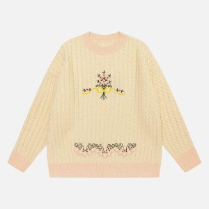 chic bouquet embroidered sweater youthful floral design 3808