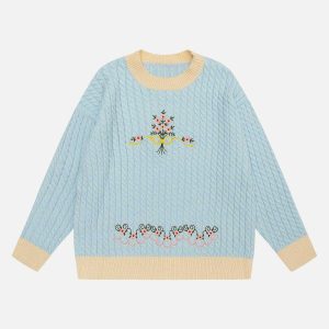 chic bouquet embroidered sweater youthful floral design 5067