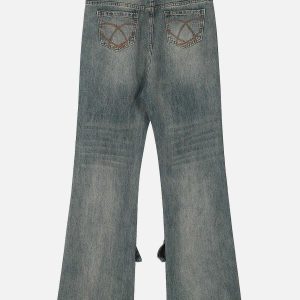 chic bow adorned jeans   sleek & youthful streetwear 2155