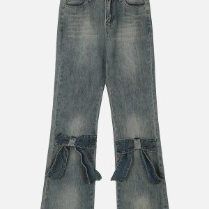 chic bow adorned jeans   sleek & youthful streetwear 4669