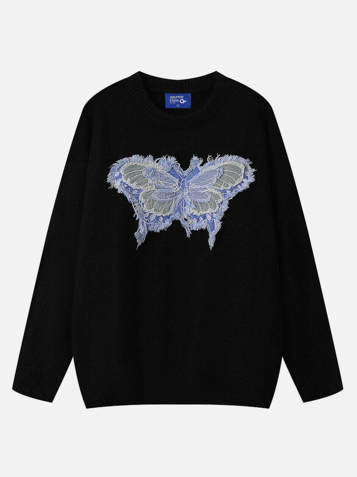 chic butterfly applique sweater   youthful urban style 3313