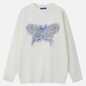 chic butterfly applique sweater   youthful urban style 3837