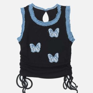 chic butterfly denim tank youthful & trendy appeal 5452