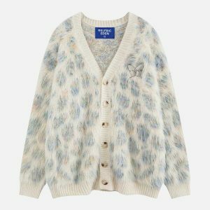 chic butterfly emblem cardigan   fuzzy & youthful appeal 3616