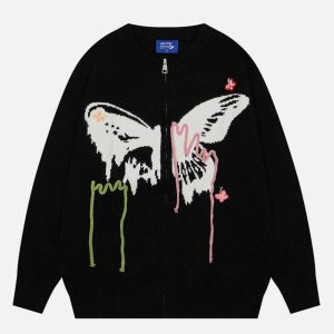 chic butterfly jacquard cardigan   y2k urban trendsetter 8575