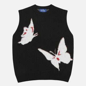 chic butterfly jacquard vest youthful & trendy knit 4988