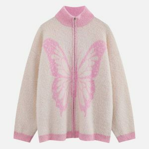 chic butterfly zip cardigan   youthful & trendy appeal 2973